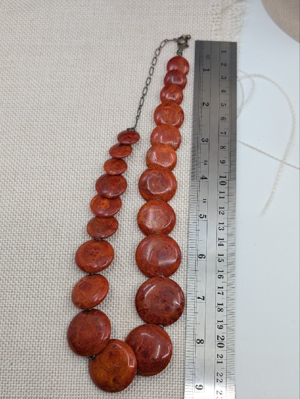 Vintage Sponge Coral 925 Sterling Silver Graduated Disc Adjustable Necklace - Picture 11 of 16
